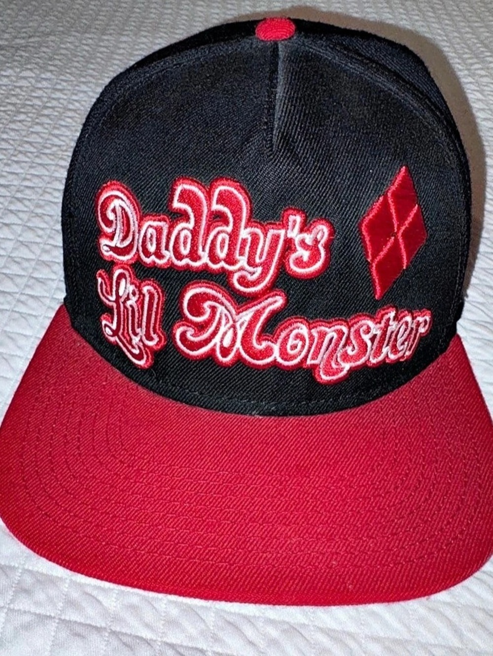 Suicide Squad Daddy's Lil Monster Snapback Hat in Black & Red